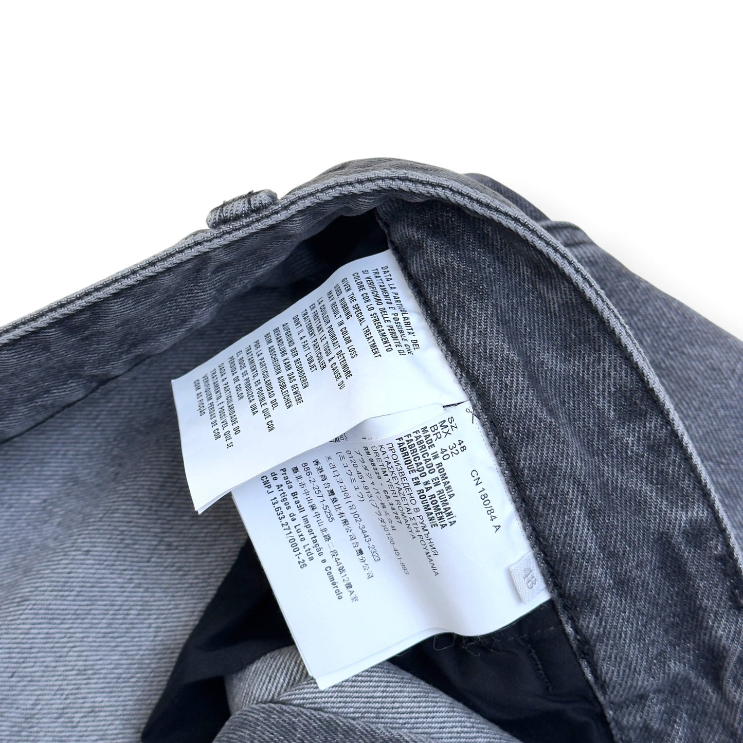 PRADA TRIANGLE LOGO WIDE LEG JEANS GREY 48 / M | Medium, Grey