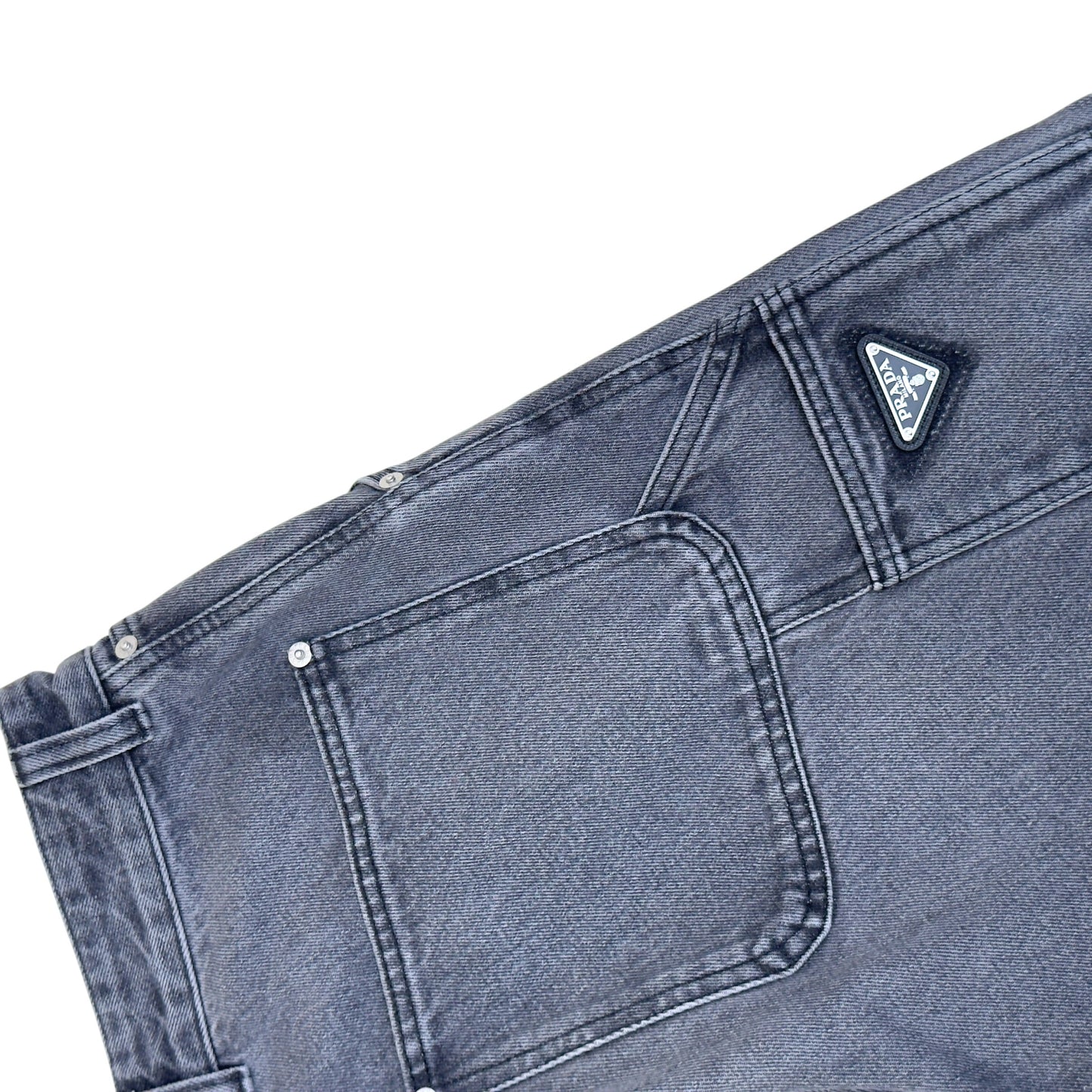 PRADA TRIANGLE LOGO WIDE LEG JEANS GREY 48 / M | Medium, Grey
