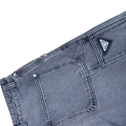 PRADA TRIANGLE LOGO WIDE LEG JEANS GREY 48 / M | Medium, Grey