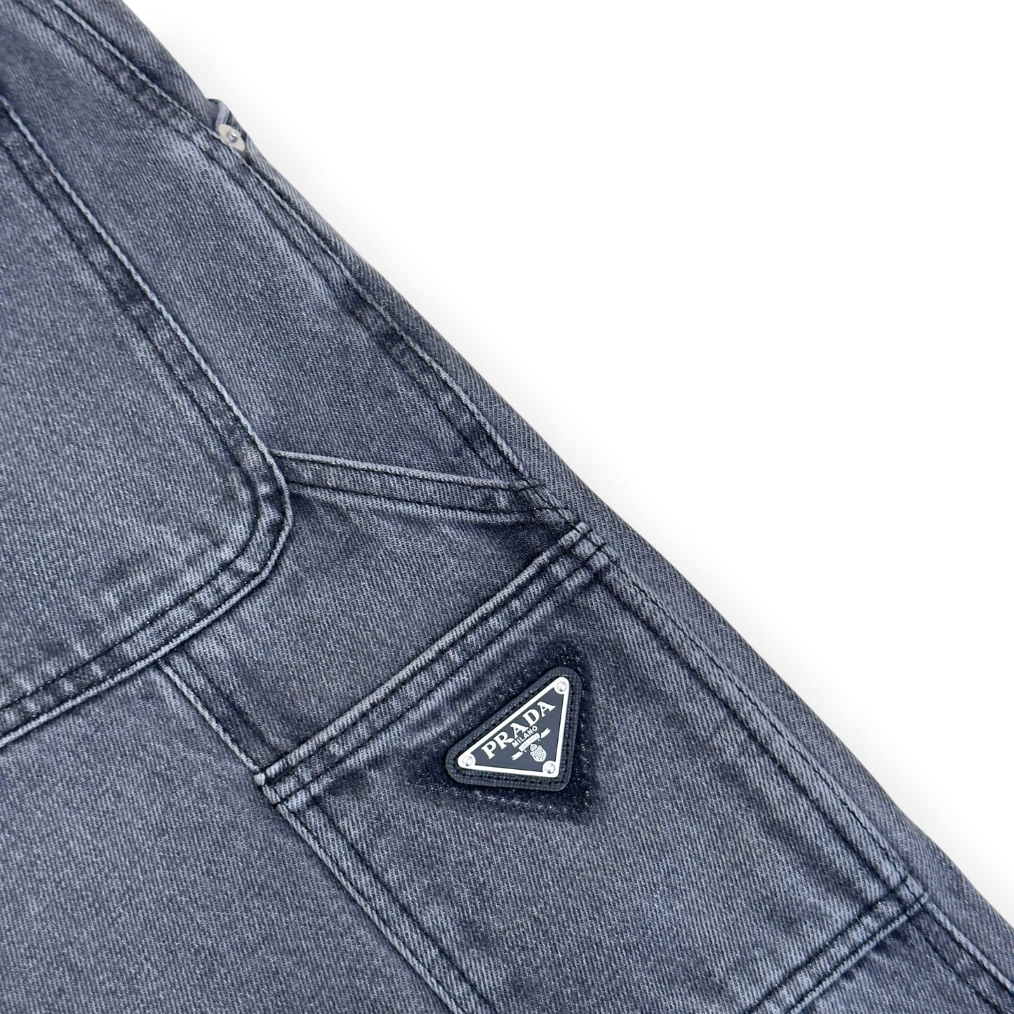PRADA TRIANGLE LOGO WIDE LEG JEANS GREY 48 / M | Medium, Grey