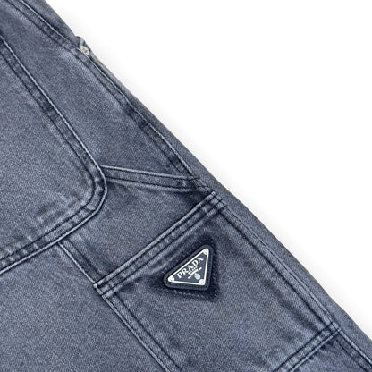 PRADA TRIANGLE LOGO WIDE LEG JEANS GREY 48 / M | Medium, Grey