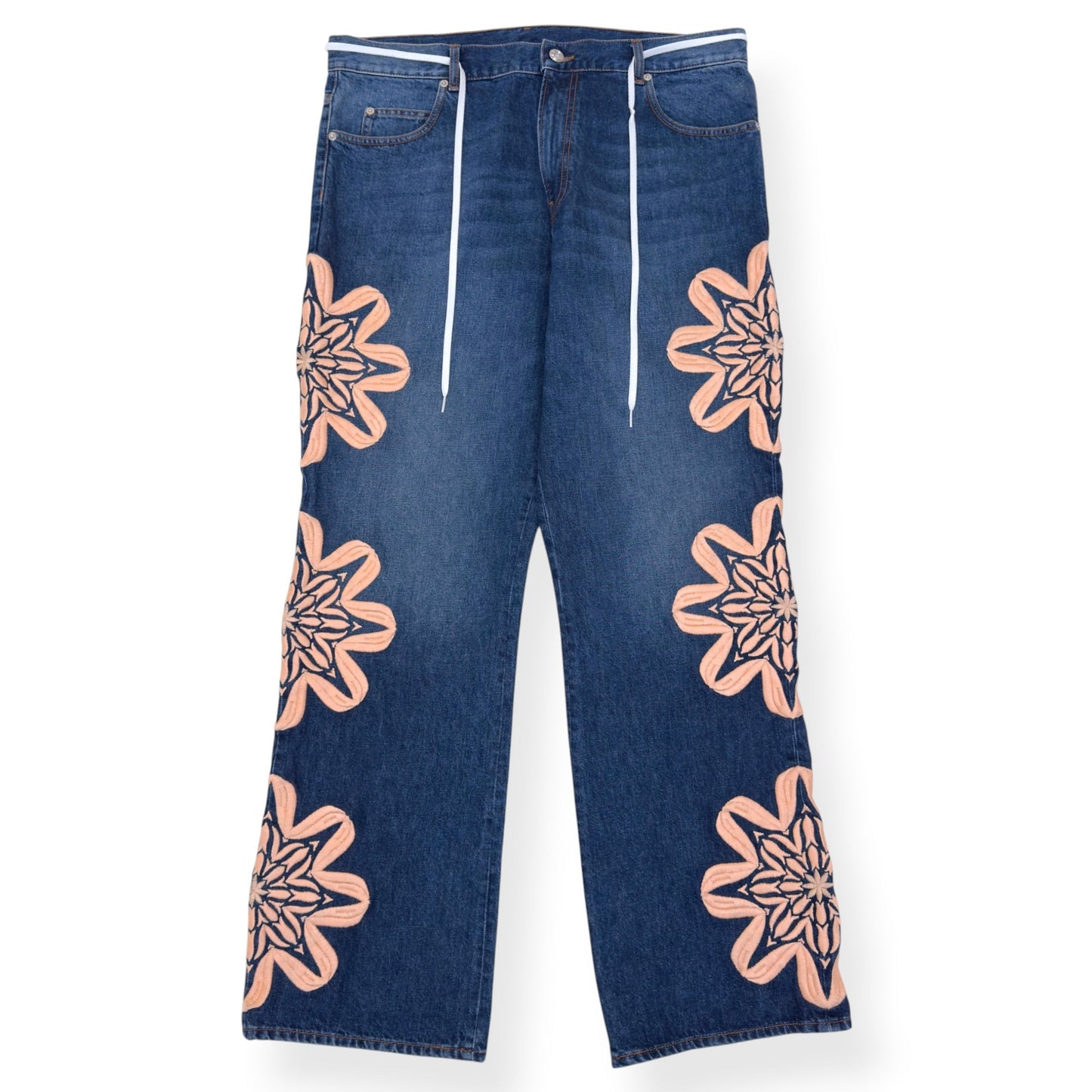 BLUEMARBLE FLORAL EMBROIDERED WIDE LEG JEANS BLUE 34 / M | Medium, Blue