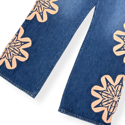 BLUEMARBLE FLORAL EMBROIDERED WIDE LEG JEANS BLUE 34 / M | Medium, Blue