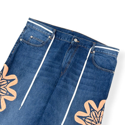BLUEMARBLE FLORAL EMBROIDERED WIDE LEG JEANS BLUE 34 / M | Medium, Blue