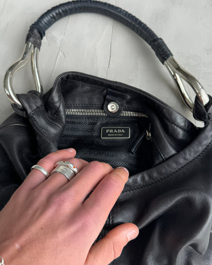 PRADA 90'S SILVER & BLACK LEATHER SHOULDER BAG | O/S, Multicoloured