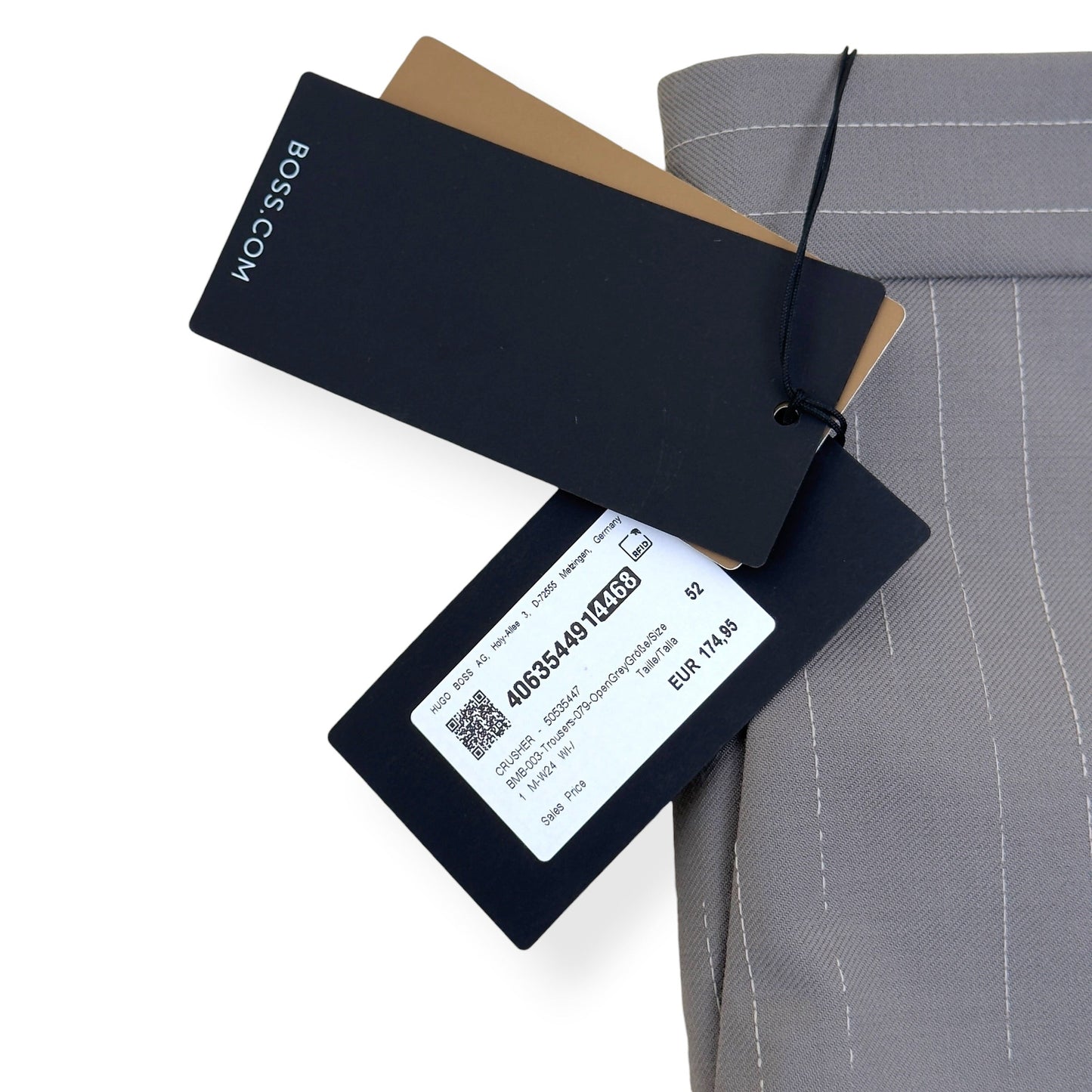 BOSS CRUSHER PINSTRIPE STRAIGHT LEG TROUSERS GREY 52 / XL | XL, Grey
