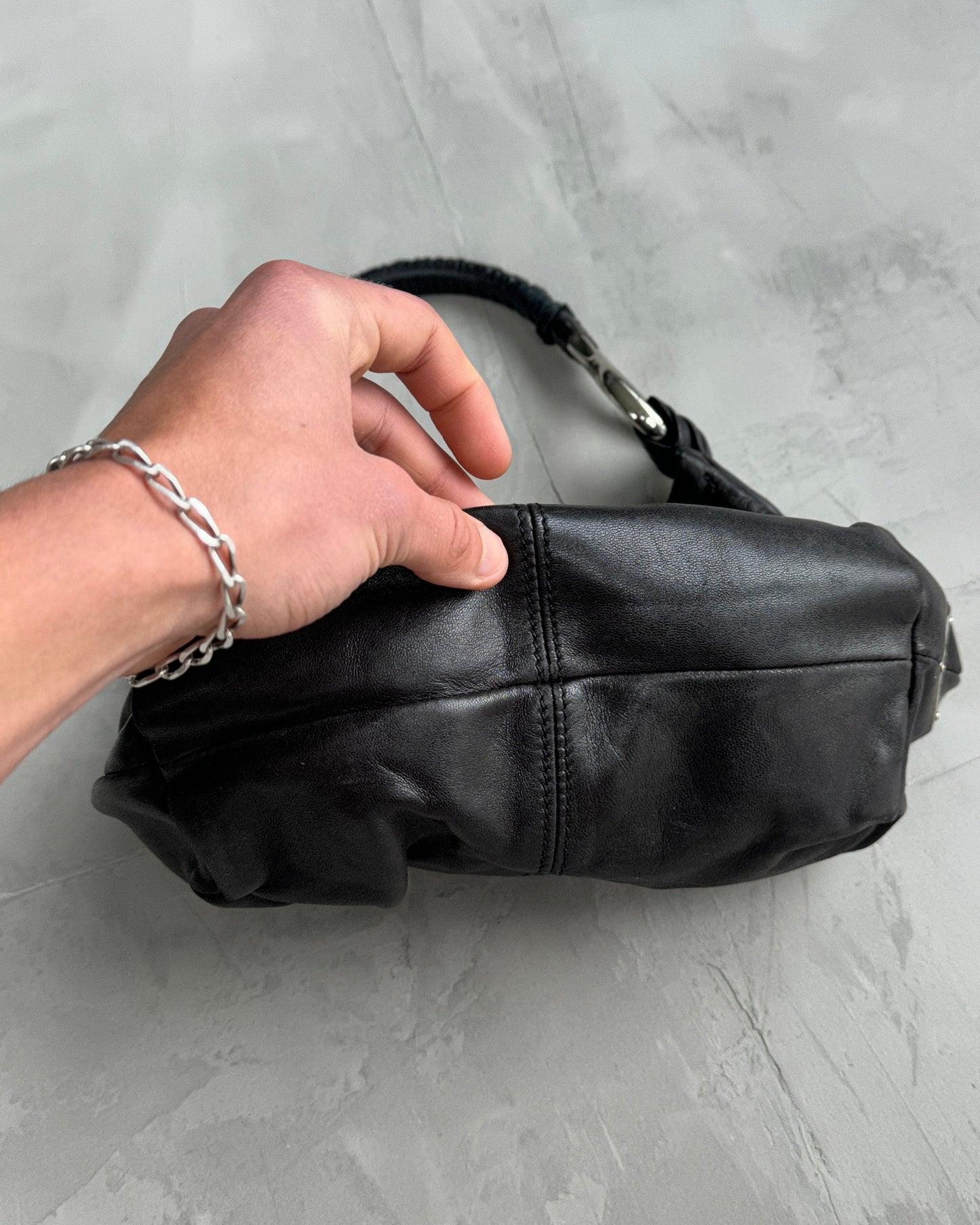 PRADA 90'S SILVER & BLACK LEATHER SHOULDER BAG | O/S, Multicoloured
