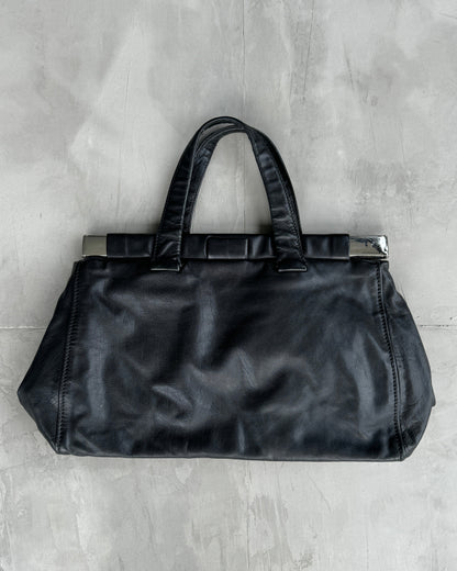 MIU MIU 90'S BLACK LEATHER & CHROME BAR SHOULDER BAG | O/S, Black
