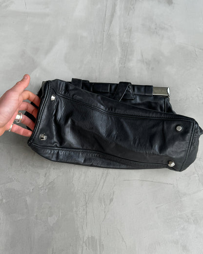 MIU MIU 90'S BLACK LEATHER & CHROME BAR SHOULDER BAG | O/S, Black
