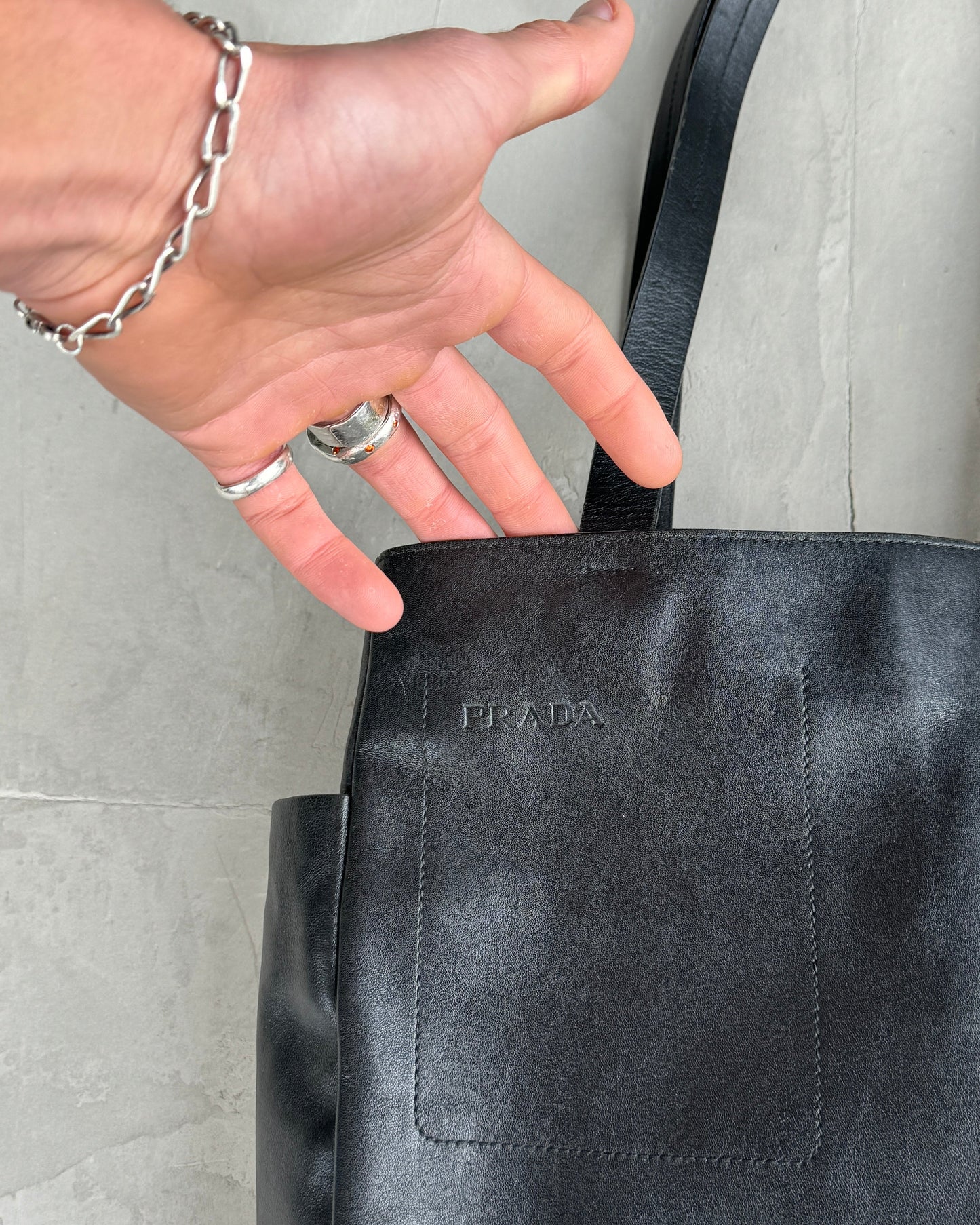 PRADA 2000'S LEATHER MULTI-POCKET TOTE BAG | O/S, Black