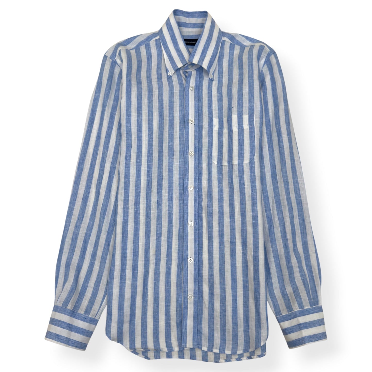 THOM SWEENEY STRIPED LINEN SHIRT BLUE WHITE 16 / L | Large, Blue