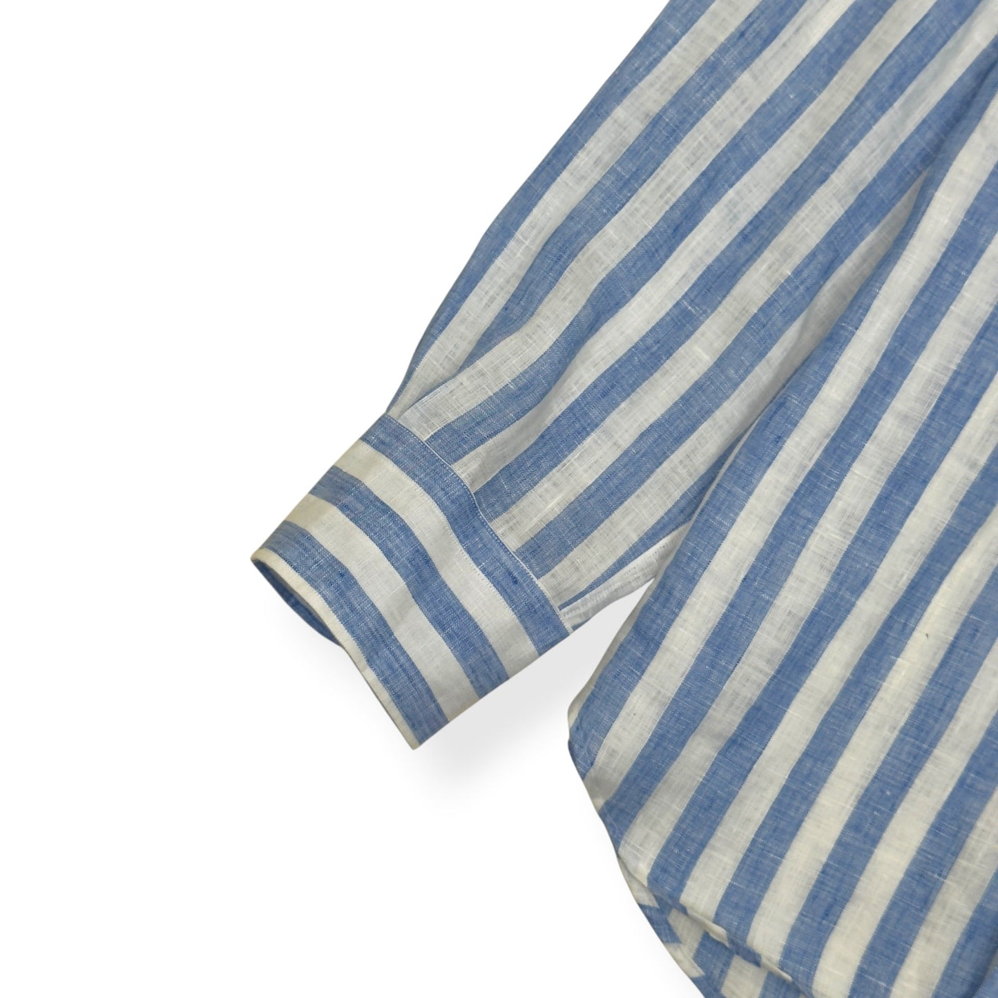 THOM SWEENEY STRIPED LINEN SHIRT BLUE WHITE 16 / L | Large, Blue