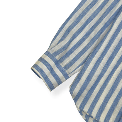 THOM SWEENEY STRIPED LINEN SHIRT BLUE WHITE 16 / L | Large, Blue