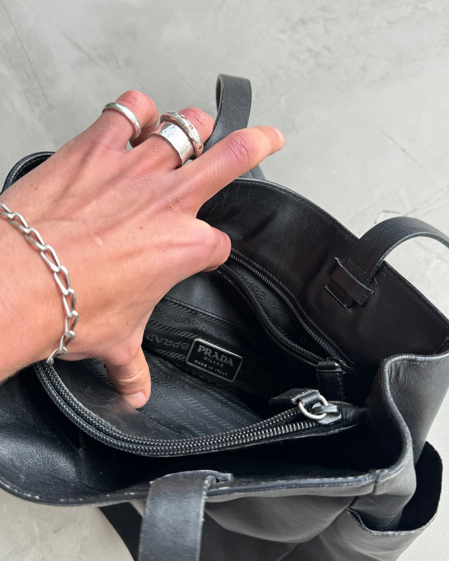 PRADA 2000'S LEATHER MULTI-POCKET TOTE BAG | O/S, Black
