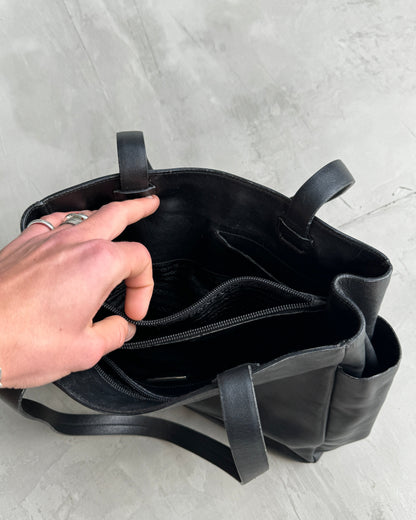 PRADA 2000'S LEATHER MULTI-POCKET TOTE BAG | O/S, Black
