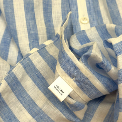 THOM SWEENEY STRIPED LINEN SHIRT BLUE WHITE 16 / L | Large, Blue