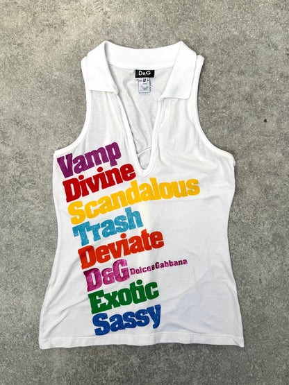 D&G Slogan Logo Spellout V-Neck Top