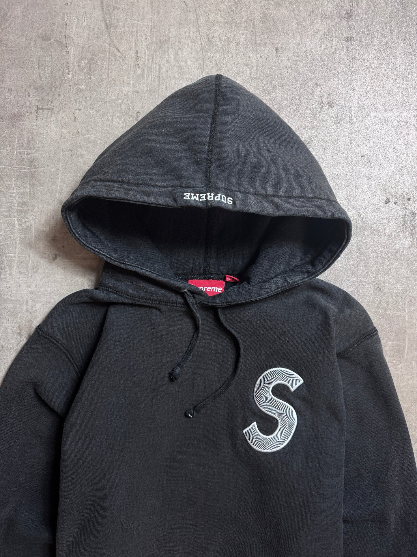 Supreme Embroidered S Logo Black Cotton Hoodie