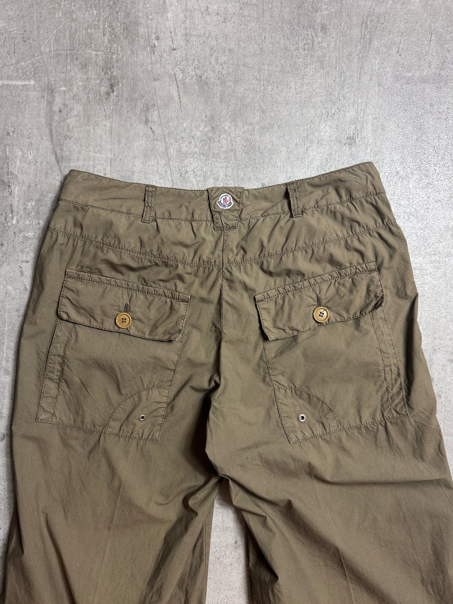 Moncler Khaki Low Waist Cotton Wide Leg Cargos