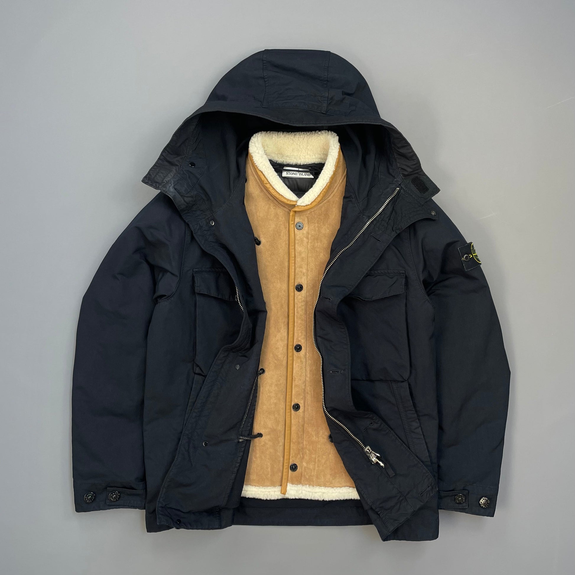 Stone Island Navy AW19 Sheepskin Liner David-TC Down Parka Jacket