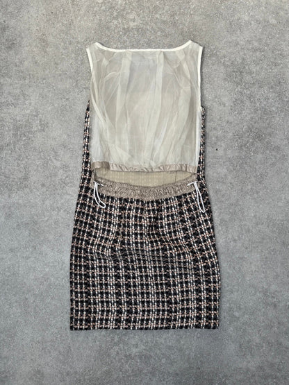 Sacai Sheers Panelled Tweed Fabric Midi Dress SC: 5782