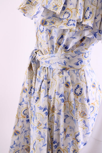 Caroline Constas One Shoulder Floral Ruffle Dress White/ Blue S | Default Title, Blue