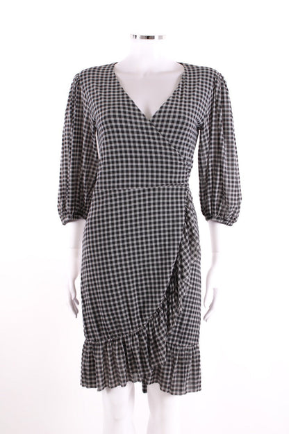 Ganni S/S Check Wrap Dress Black/ White 8 | Default Title, Black