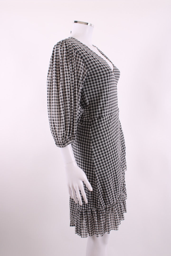 Ganni S/S Check Wrap Dress Black/ White 8 | Default Title, Black