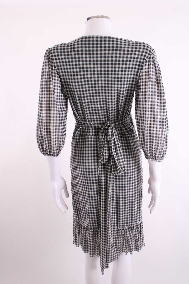 Ganni S/S Check Wrap Dress Black/ White 8 | Default Title, Black
