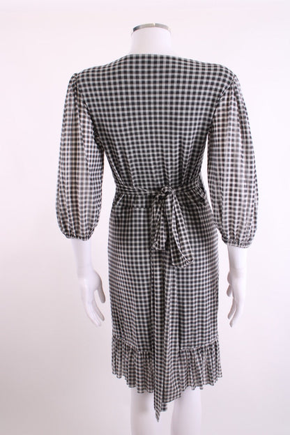 Ganni S/S Check Wrap Dress Black/ White 8 | Default Title, Black