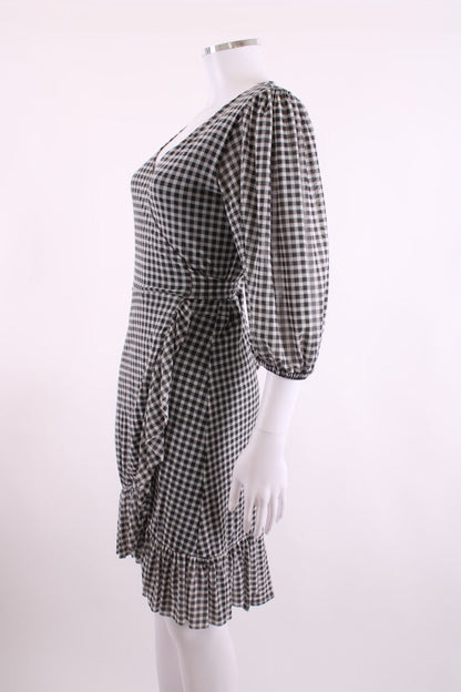 Ganni S/S Check Wrap Dress Black/ White 8 | Default Title, Black