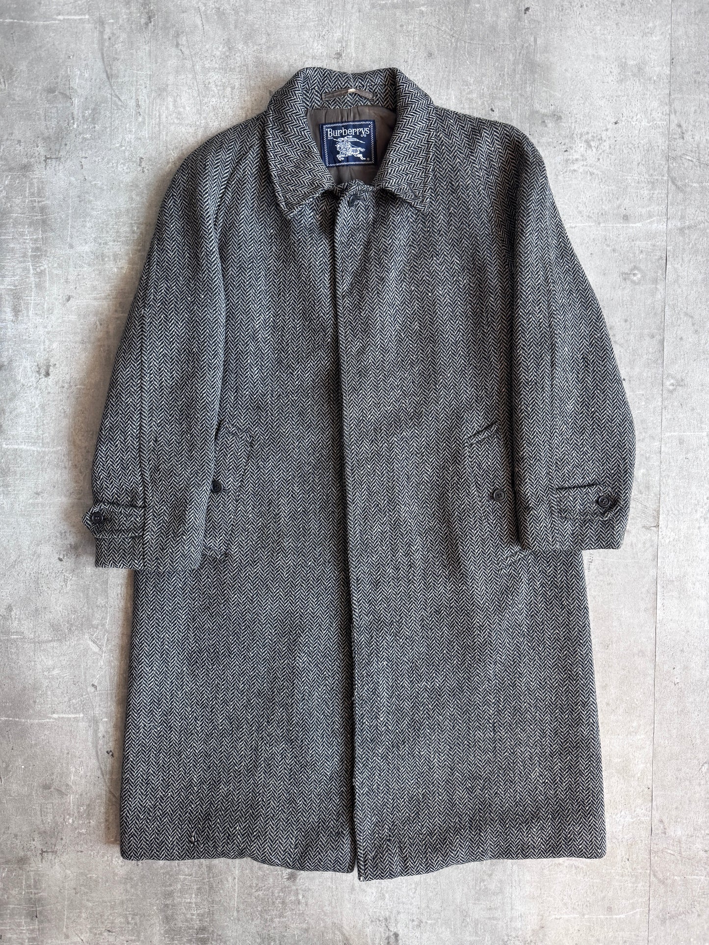 Burberry Grey Herringbone Tweed Overcoat