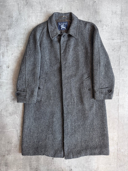 Burberry Grey Herringbone Tweed Overcoat