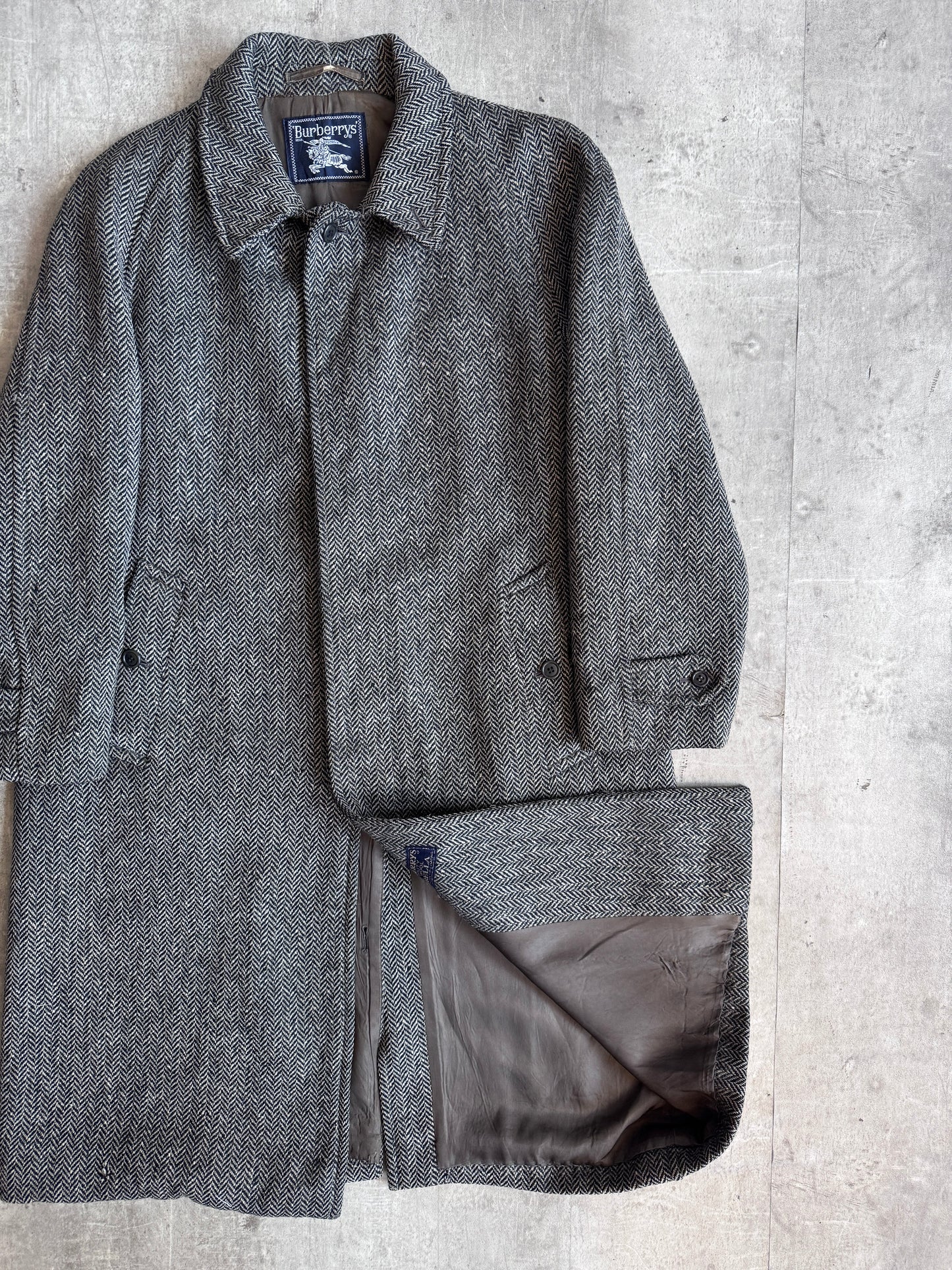 Burberry Grey Herringbone Tweed Overcoat