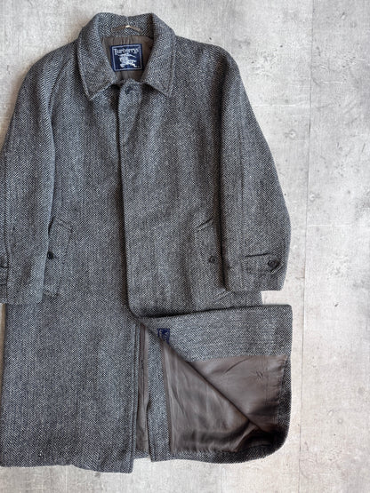 Burberry Grey Herringbone Tweed Overcoat