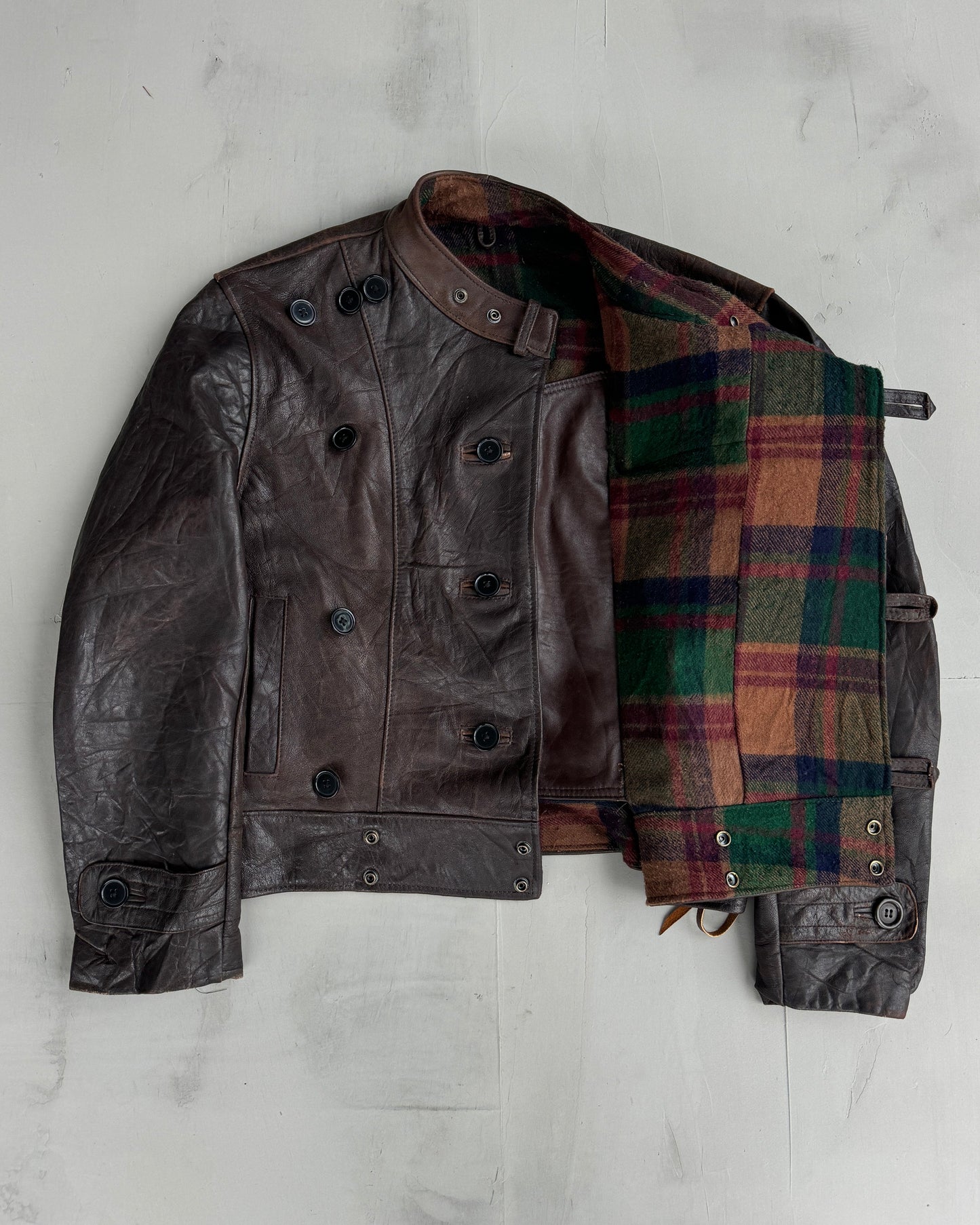 90'S SWEDISH ARMY LEATHER MOTO JACKET - L | Large, Brown