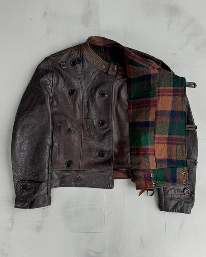 90'S SWEDISH ARMY LEATHER MOTO JACKET - L | Large, Brown