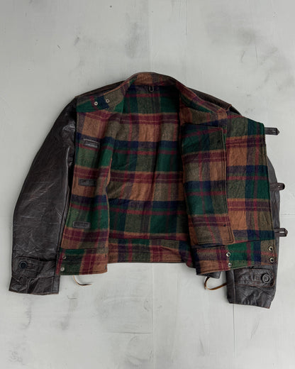 90'S SWEDISH ARMY LEATHER MOTO JACKET - L | Large, Brown
