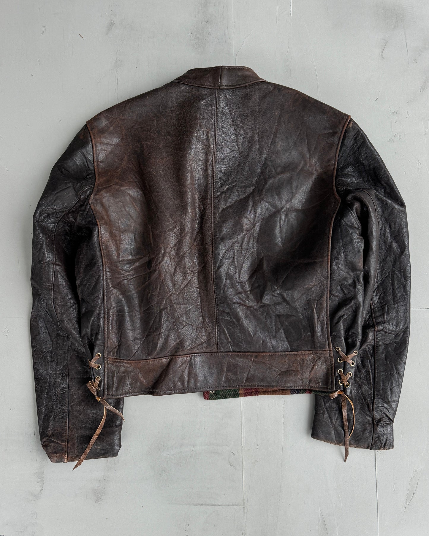 90'S SWEDISH ARMY LEATHER MOTO JACKET - L | Large, Brown