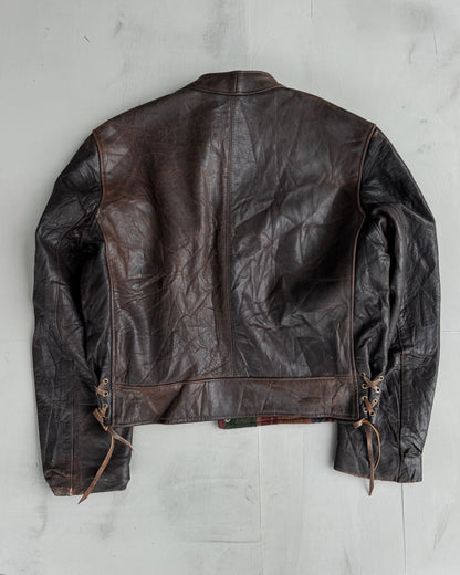 90'S SWEDISH ARMY LEATHER MOTO JACKET - L | Large, Brown