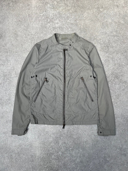 2003 Prada Grey Grommet Detail Nylon Biker Jacket