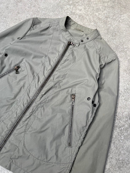 2003 Prada Grey Grommet Detail Nylon Biker Jacket