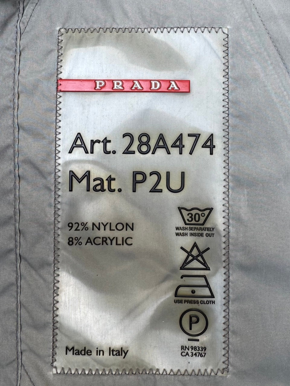 2003 Prada Grey Grommet Detail Nylon Biker Jacket