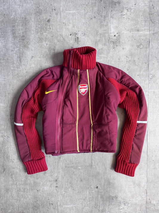 VT Rework: Arsenal Rib Knit Detail Asymmetric Cropped Bomber