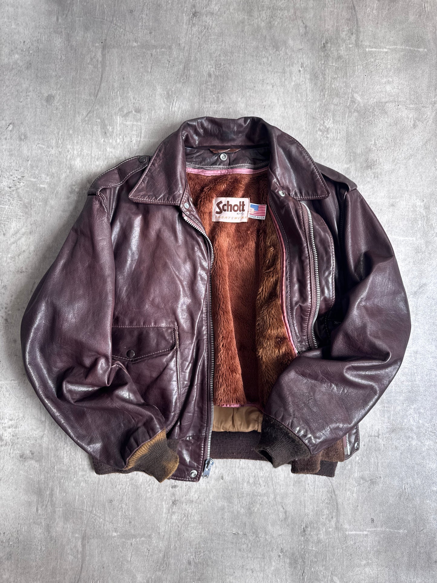 Schott Brown Soft Leather Flight Bomber Jacket