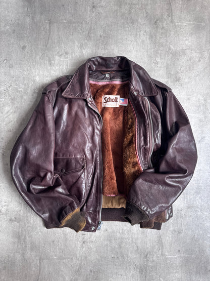 Schott Brown Soft Leather Flight Bomber Jacket