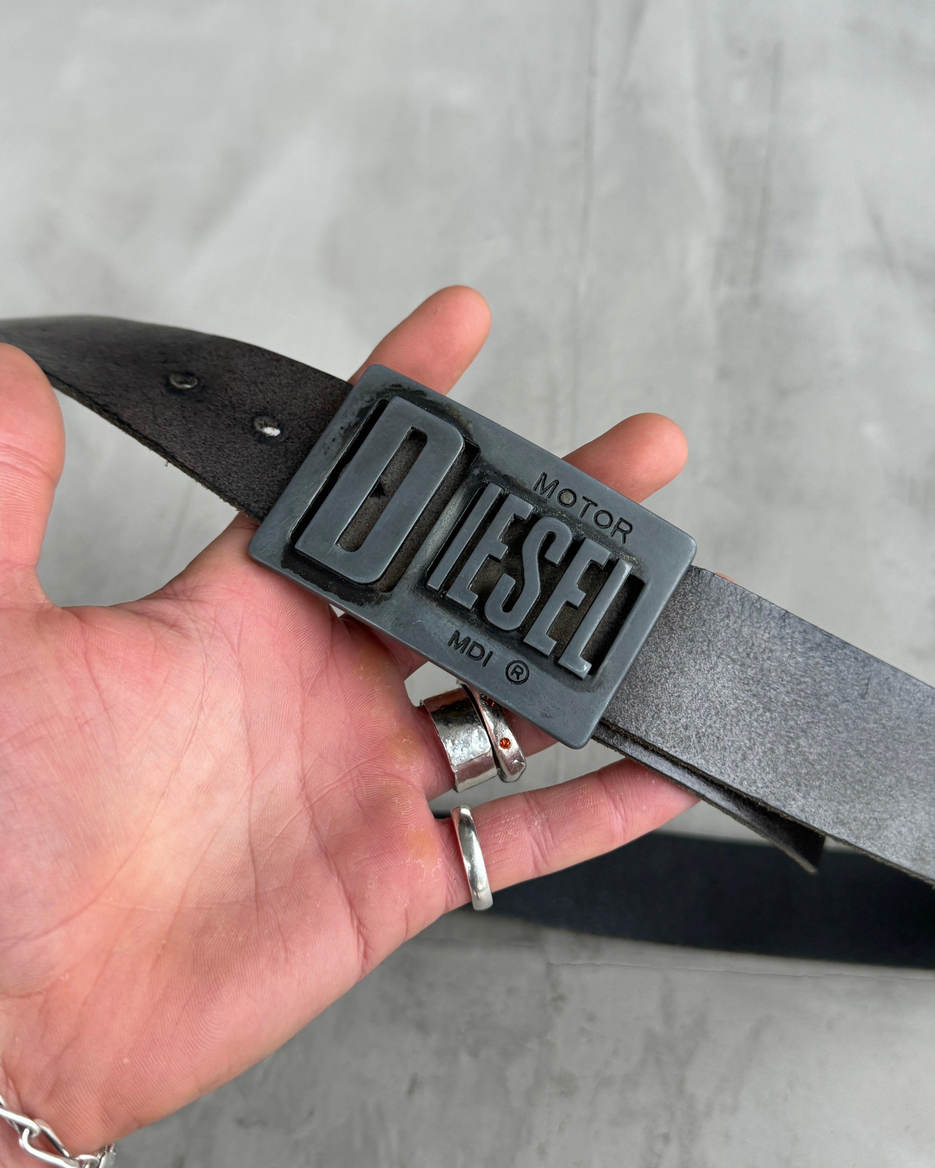 DIESEL METAL & LEATHER LOGO BELT