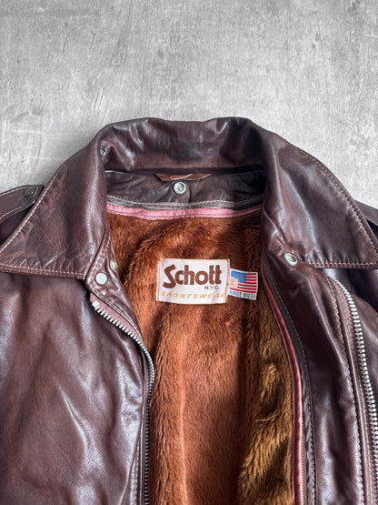 Schott Brown Soft Leather Flight Bomber Jacket
