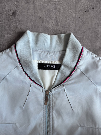 Versace Sport Light Blue Dual Zipper Red Stripe Detailed Bomber Jacket