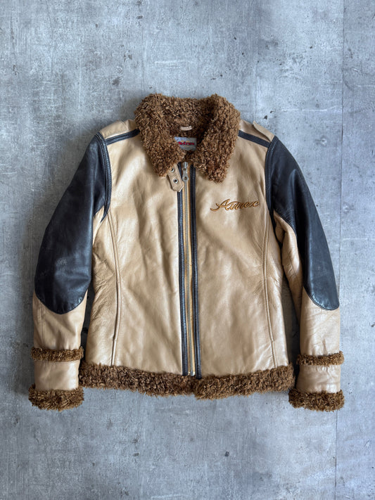 Avirex B-15 Style Boa Collar Trim Shearling Flight Jacket